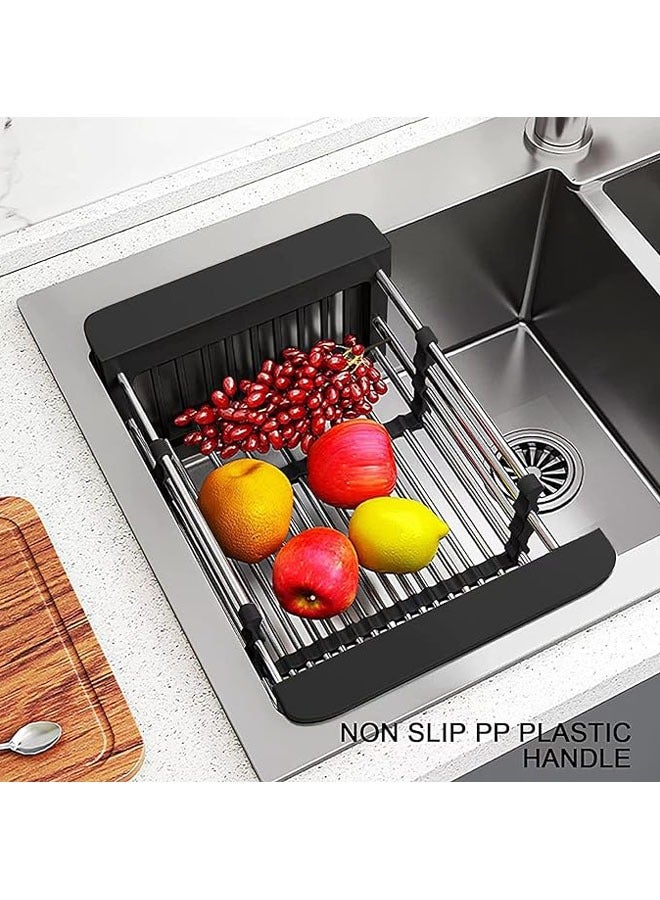 Expandable Dish Drying Rack, Over Sink Dish Drying Rack, Draining Dishes  Fruit Drain- Rustproof Stainless Steel for Kitchen, Rugged Sink Drain Rack (black) - Image 2